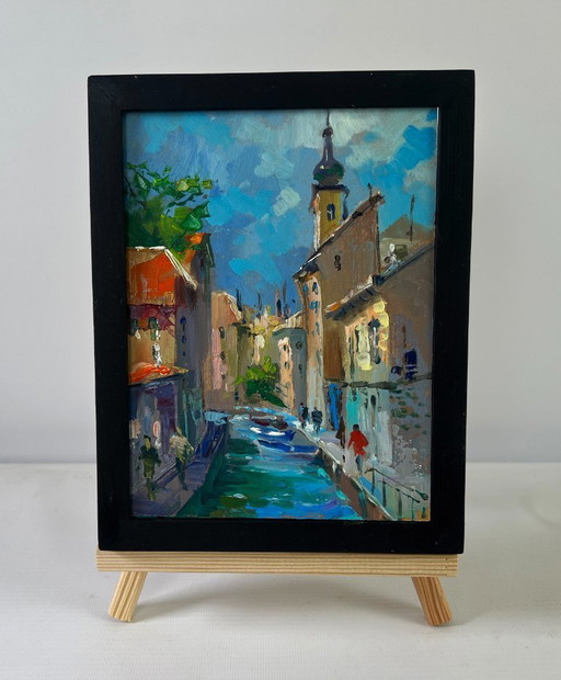 Original Oil Painting Coastal Houses Landscape History of the city street
