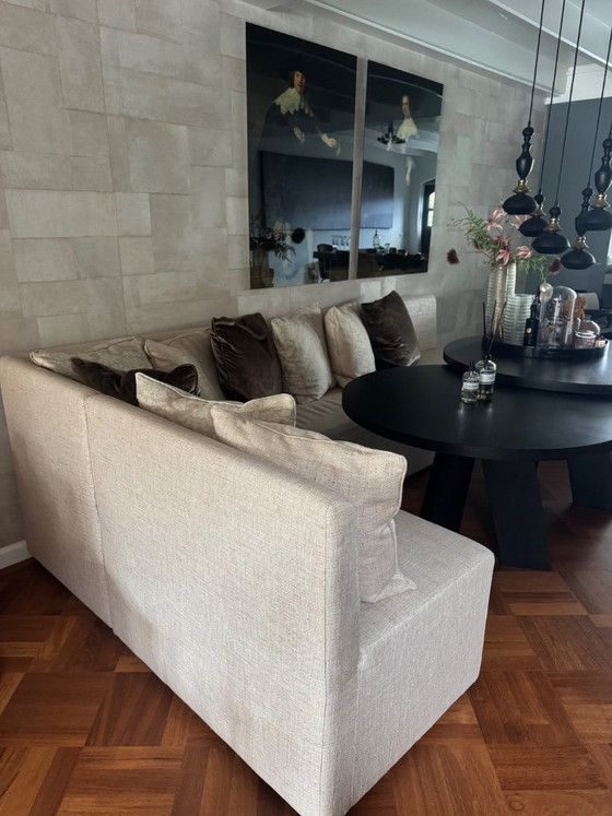 Beautiful large dining area with corner sofa and 2 round tables – DMF interiors Zeist, Seating area, Textile (photo 5 of 5)
