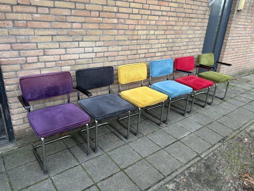 6 Ribbed Fabric Chairs with Chrome Tubular Frame