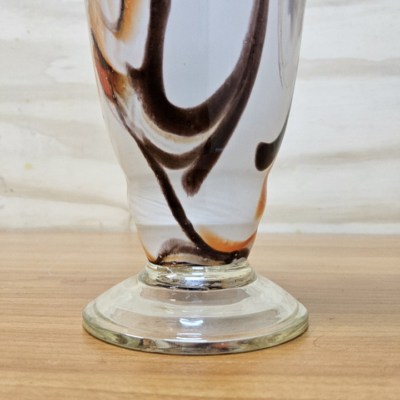 Image 1 of Vaso vintage in vetro opalino/lattice fiammato (H25.5) arancione