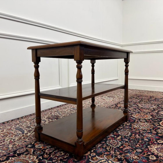 Klassieke Engelse Sidetable met groen lederen blad – Bijzettafels, Leer, Hout (photo 4 of 9)