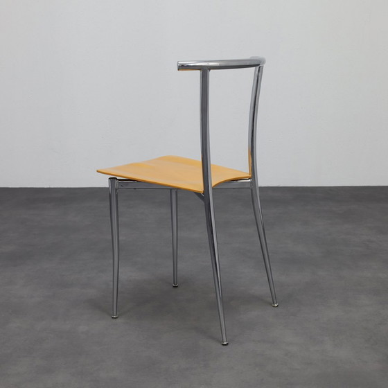 Image 1 of 4x Postmoderner Esszimmerstuhl Chrom & Sperrholz Segis, 90er Jahre