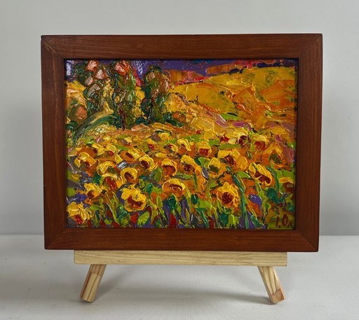 Original Oil Painting Summer Flowers Landscape Field of sunflowers