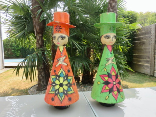 2 large papier-mâché figures, Mexico, 1960s, signed Ricardo