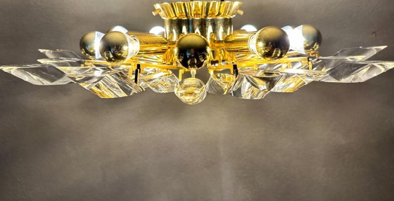 Plafonnier vintage Stilkronen, Lustres, Métal, Cristal, Doré, Mid Century Modern (photo 9 sur 11)