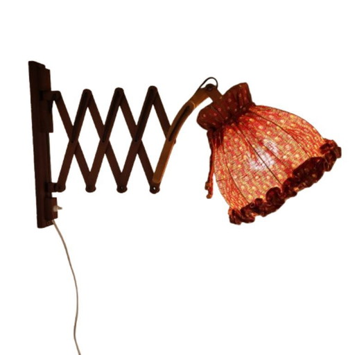 Vintage teakhouten schaarwandlamp, jaren 50-60