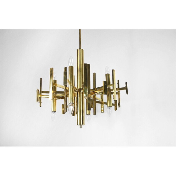 Image 1 of Italian Brass Chandelier with Glass Icicles by Gaetano Sciolari - 1970s