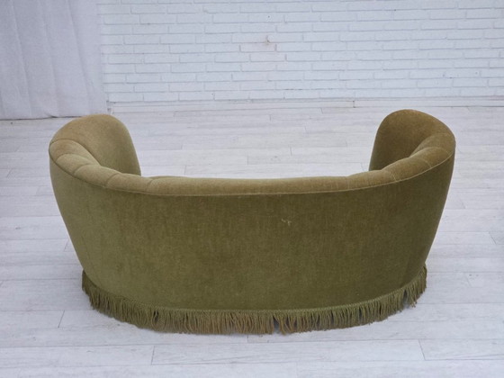Image 1 of 1960s, Danish 2-seater "Banana" sofa, original green furniture velour.
