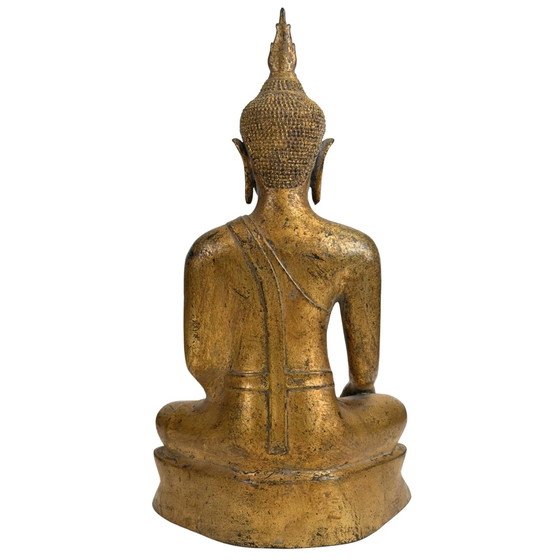 Estatua antigua de Buda tailandés en Bhumisparsha Mudra - Estilo Rattanakosin del siglo XVIII/XIX - Bronce (photo 5 of 11)