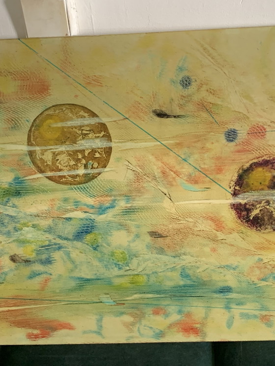 Abstract Painting - Cosmic - Unique Japanese-Inspired Lacquer Work, Signed « Mestre » 84 - 60x40 cm (photo 10 of 27)