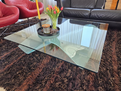 Vintage Glass Coffee Table Feuillet Blanc