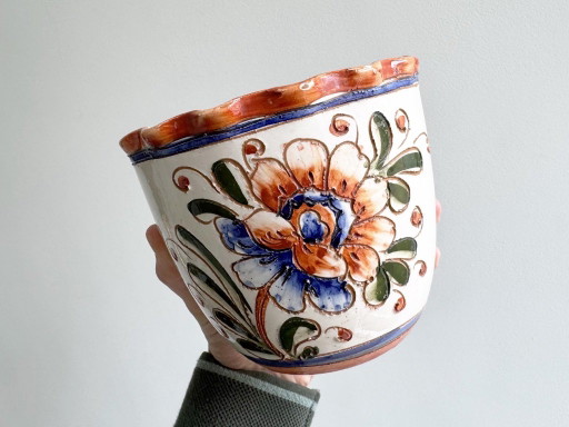 1 vaso da fiori vintage in ceramica italiana con decorazioni floreali – plantenbak