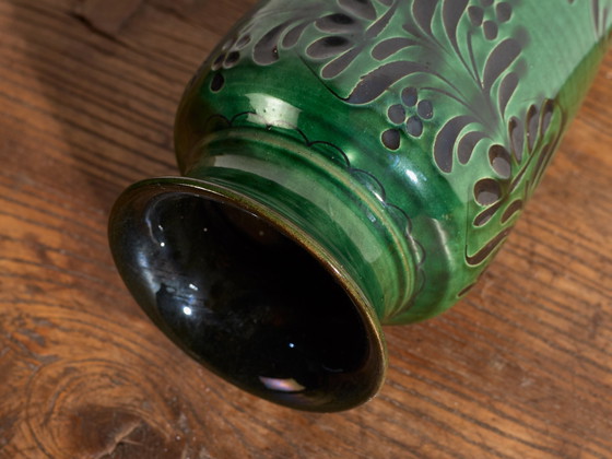 Vintage Glazed Ceramic Vase, Central Europe, circa 1950, Green (photo 5 of 7)