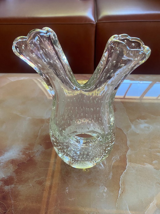 Image 1 of Vaso in vetro di Murano a bolle Trasparente con riflessi viola su entrambi i colli 1978