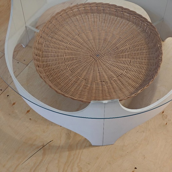 Image 1 of Vintage coffee table white wicker glass