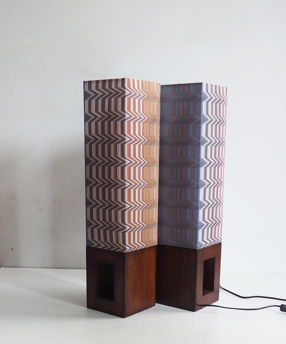 Image 1 of Vintage Wood Table Lamp/ Shadow Missoni Fabric