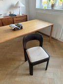 1x vintage design brutalist wooden chair with fabric seat in