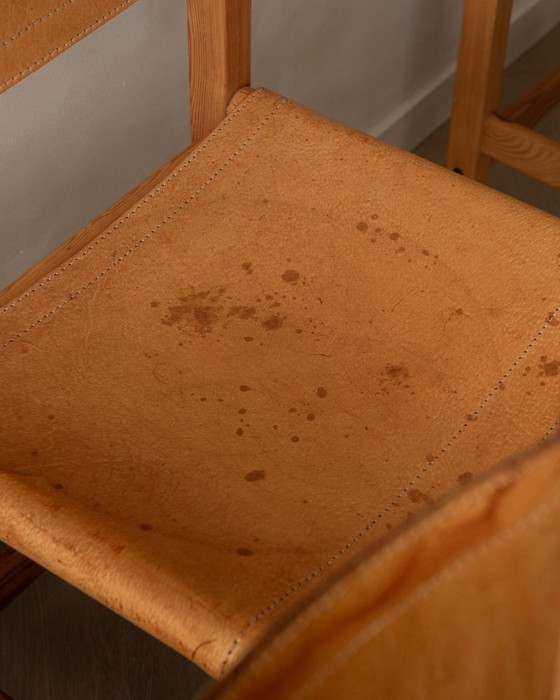 Image 1 of Vintage Kotka Dining Chairs by Tomas Jelinek for IKEA, Pine & Saddle Leather Safari Chairs, 1980s, Set of 6