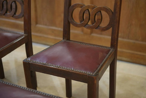 Ensemble de 6 chaises en chêne des années 1950. – Chaises de salle à manger, Vintage (photo 9 of 12)