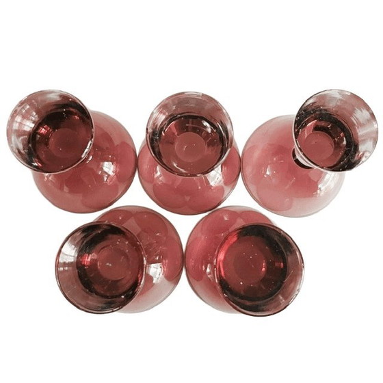 Image 1 of Vintage art deco stijl glazen karaf moerbei paars set van 6 1950's