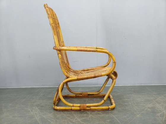 Image 1 of Italiaanse rotan loungefauteuil uit het midden van de 20e eeuw, jaren 60.