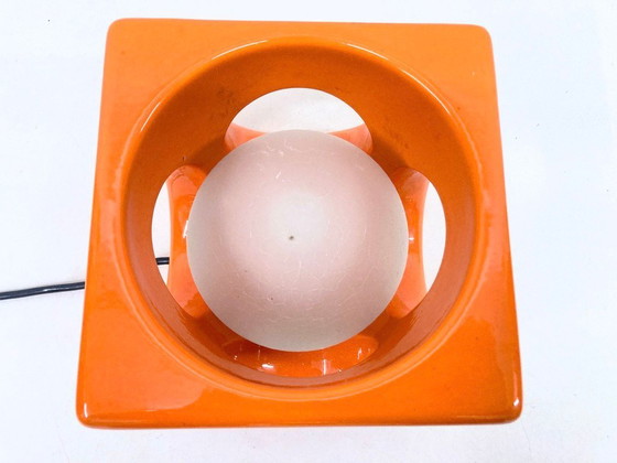Image 1 of Lampada da tavolo in ceramica arancione a forma di cubo, design Space Age, anni '70
