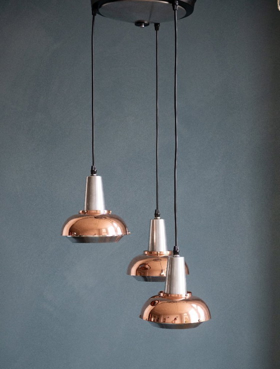 Image 1 of Vintage Metalen Cascade Hanglamp door Lakro Amstelveen met drie spots