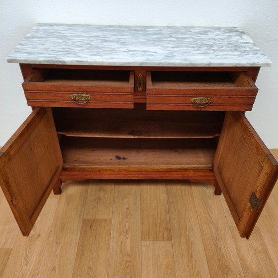 Image 1 of Vintage dresser, sideboard, chest of drawers bathroom vanity with white marble top.