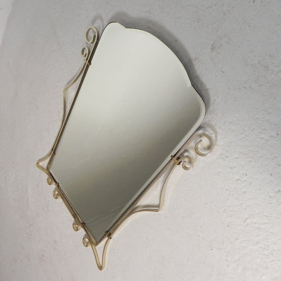 Image 1 of Vintage geslepen spiegel in aluminium frame, jaren 50