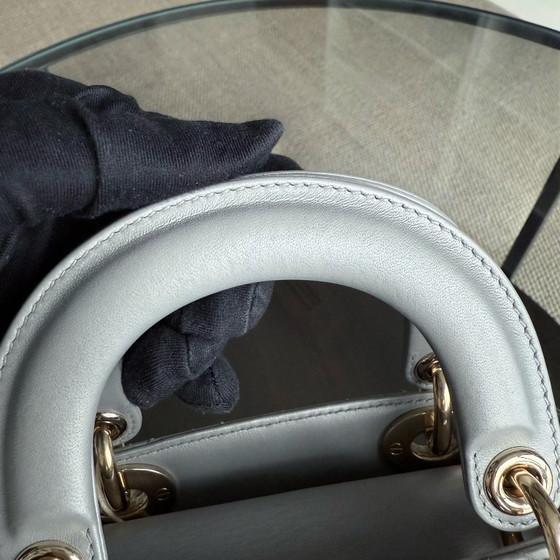 Image 1 of DIOR LADY MINI - CANNAGE LAMBSKIN GRAY GOLD HARDWARE CHAIN STRAP