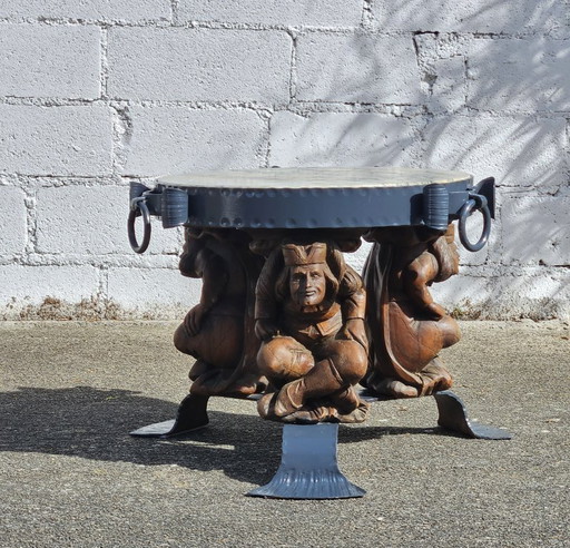 French Vintage Jean Maurice Rothschild - Marble Table - Forged Iron Table - Neoclassical Style- 50s