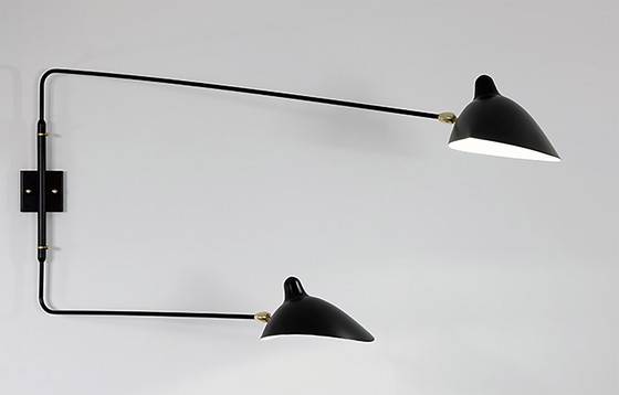 Image 1 of Serge Mouille Lampada da parete a 2 bracci dritti orientabili