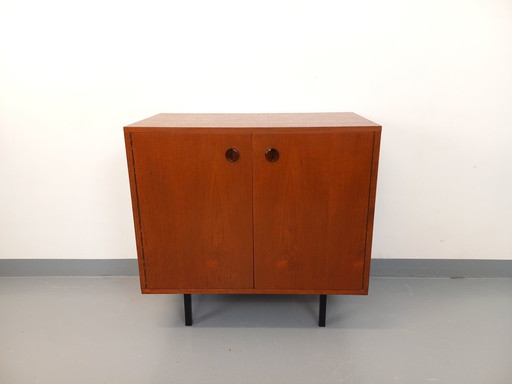 Vintage Scandinavian modernist storage unit in teak and black metal from the 60s