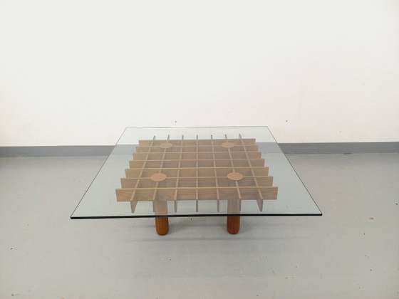Image 1 of Vintage square Italian coffee table Kyoto by Gianfranco Frattini for Knoll in ash wood and glass from the 1970s