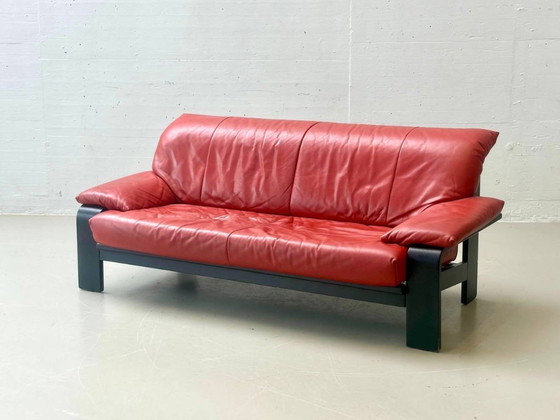 Ligne Roset vintage leren bank, jaren 80 – 3-5 zitsbanken, Wood, Leather (photo 5 of 13)