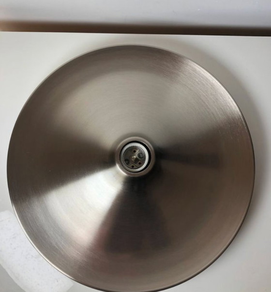 Image 1 of Applique moderniste disque style Charlotte Perriand – OVNI space age argenté - Diamètre 35cm