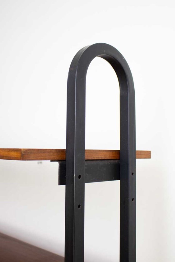 Image 1 of Vintage wall system with teak desk and black metal frame