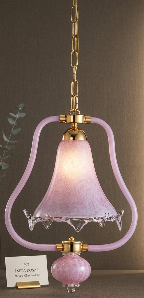 Image 1 of Murano Lampadario Colore Rosa-Seta Arte Veneziana Collezione Lulù Sylcom (Fuori Produzione) Nuovo