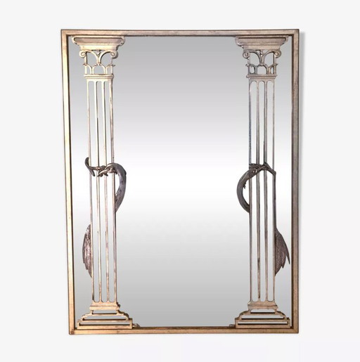 XXL monumental Italian mirror with cranes and columns, 1980