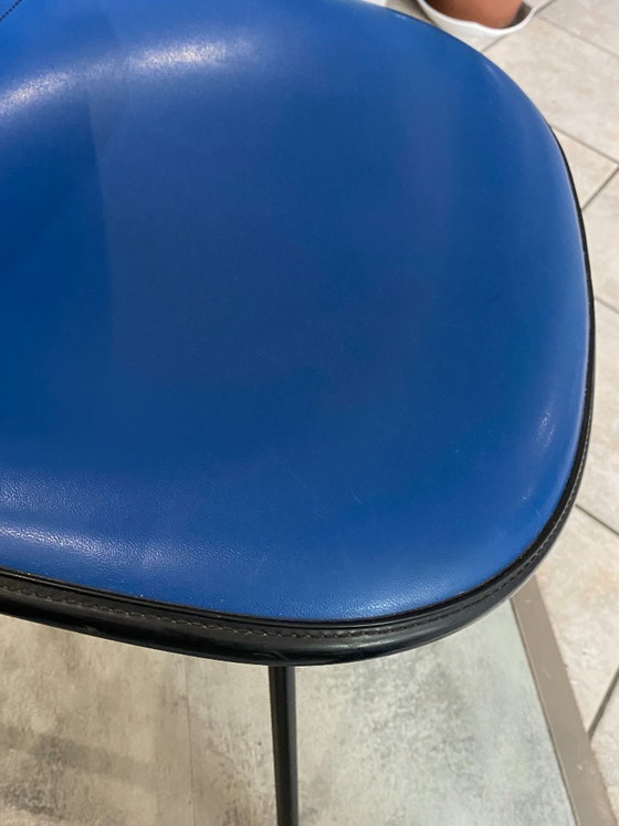 Image 1 of DSX chair, blue fiberglass, vinyl upholstery, Eames Herman Miller vintage 70s