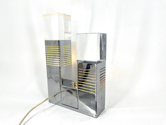 Image 1 of Vintage chrome and plexi table lamp attr. to Gaetano Missaglia, 1970s