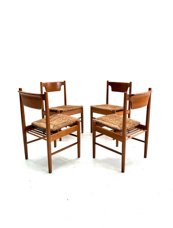 Set di 4 sedie vintage in giunco, Italia anni '70 – Sedie da pranzo, Legno, Vimini (photo 2 of 11)
