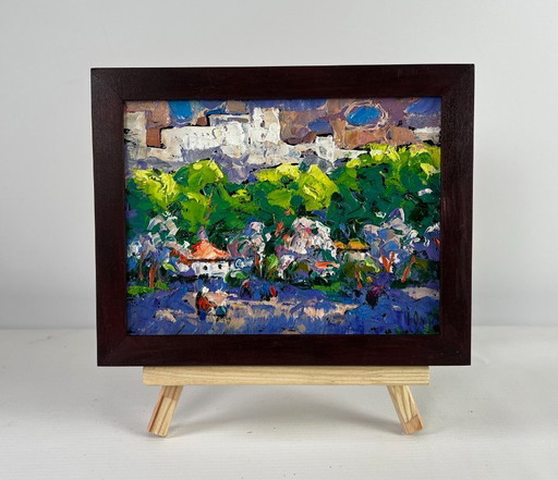 Original Oil Painting Summer Street Landscape The city that never sleeps