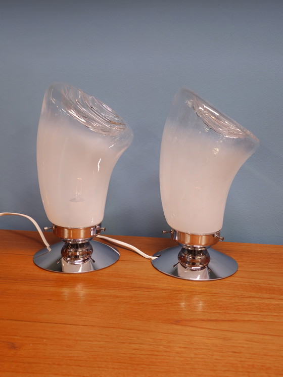Image 1 of Set Van 2 Tafellampen Murano Italië Bedlampjes Lampen Lamp