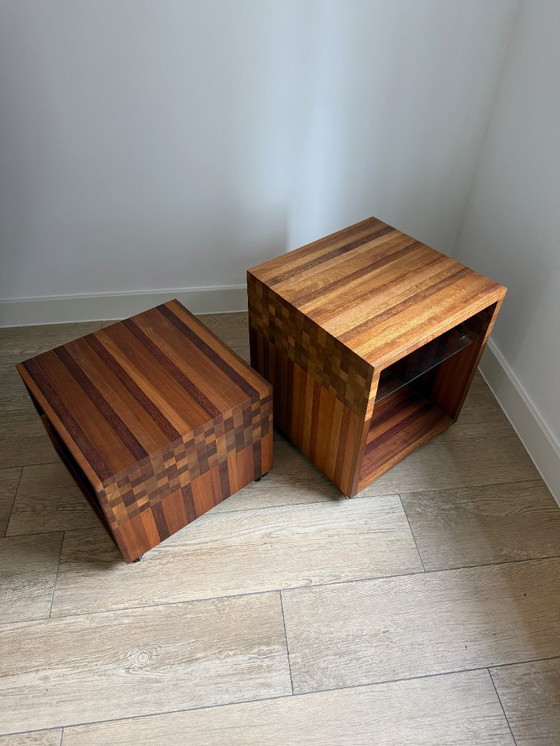 Image 1 of 2x Leolux Vidar Masai wooden side tables with height differences