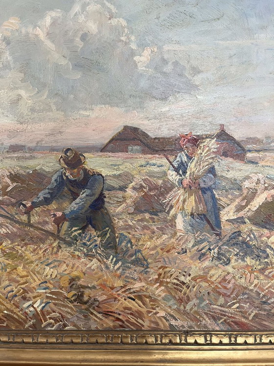 Image 1 of Large signed Danish landscape ca. 1910 – Børge Nyrop – oil on canvas – original gilded frame