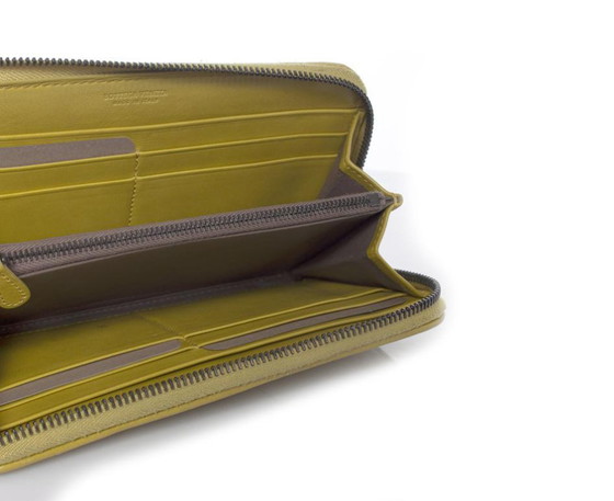Image 1 of Bottega Veneta, Lime green intrecciato nappa zip wallet