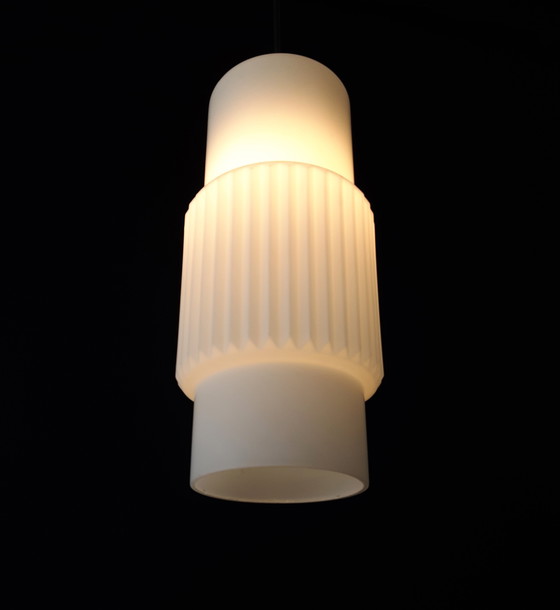 Image 1 of Vintage melkglas hanglampje, mcm lamp, minimalistisch hallampje