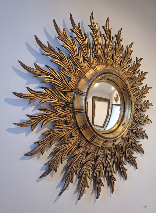 85cm XXL wooden sun mirror with 26cm convex glass