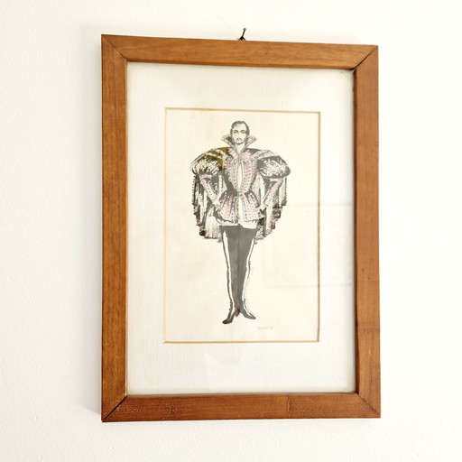 1979 Robby Pulveran Schilderij 'Duke' Extravagant Kunstwerk Rigoletto Tekening Art